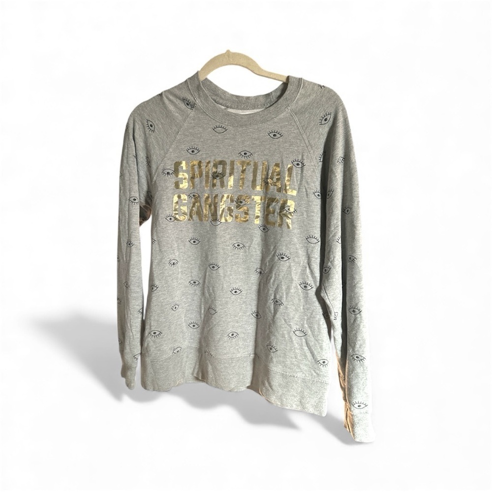 Spiritual Gangster Metallic Gold Logo Evil Eye Raglan Sweatshirt Size S